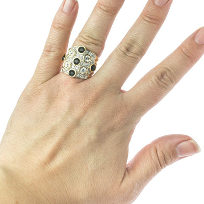 Vintage Ring Pave Black and Clear Swarovski Crystal Ring 18k Gold  R3111 - Limited Stock - Never Worn