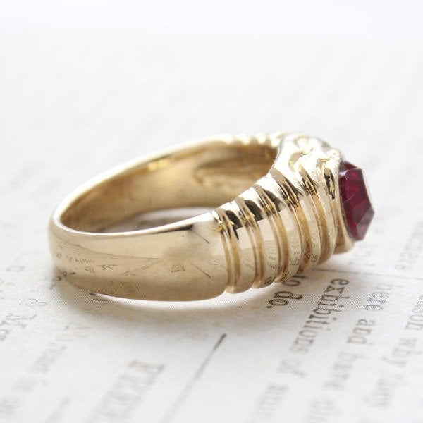 Vintage Ring Ruby Swarovski Crystal Heart Ring 18k Gold Antique Womans Handmade Jewelry R2063 - Limited Stock - Never Worn