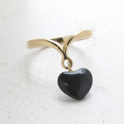 Vintage Ring Genuine Heart Shaped Onyx Ring 18k Gold Antique Women Jewelry R516 - Limited Stock - Never Worn