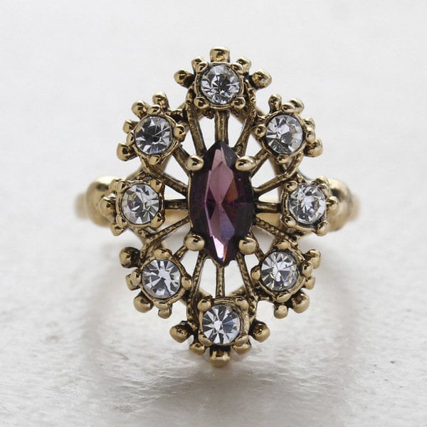 Vintage Ring Amethyst and Clear Swarovski Crystal Cocktail Ring Antique 18k Gold  R250 - Limited Stock - Never Worn