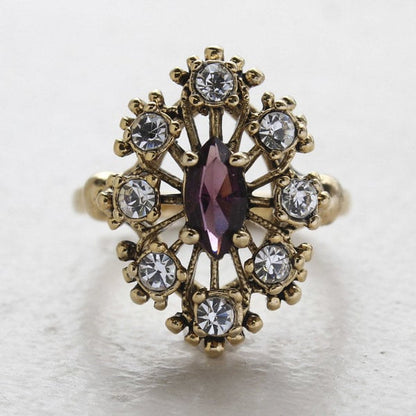 Vintage Ring Amethyst and Clear Swarovski Crystal Cocktail Ring Antique 18k Gold  R250 - Limited Stock - Never Worn