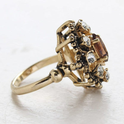 Vintage Ring Brown Topaz and Clear Swarovski Crystal Cocktail Ring Antique 18k Gold  R250 - Limited Stock - Never Worn