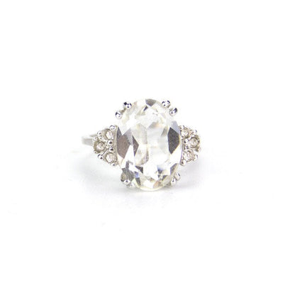 Vintage Clear Swarovski Crystal Ring – 18kt White Gold Electroplated – April Birthstone jewelry image 1
