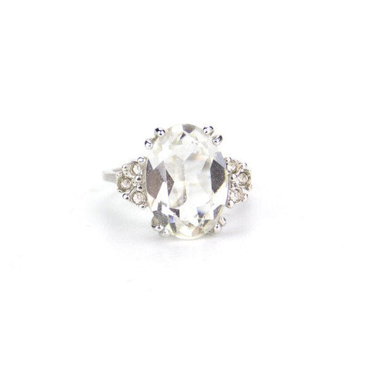 Vintage Clear Swarovski Crystal Ring – 18kt White Gold Electroplated – April Birthstone jewelry image 1