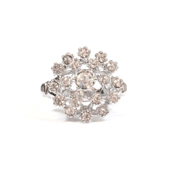 Vintage Clear Austrian Crystal Burst Ring – 18k White Gold Electroplated, Made in USA jewelry image 1