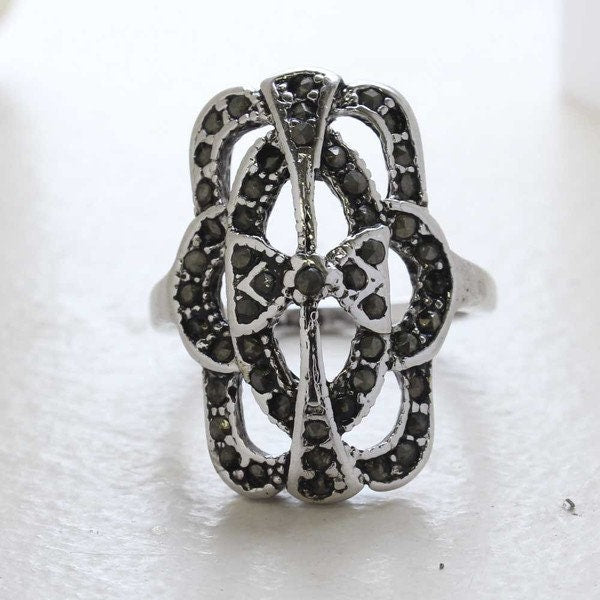 Vintage Ring Genuine Marcasite Cocktail Ring 18k Antique White Gold Silver  R1861 - Limited Stock - Never Worn