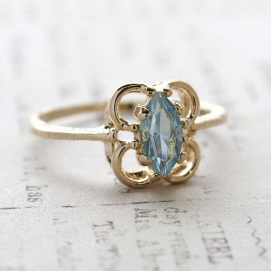 Vintage Marquise Aquamarine Austrian Crystal Ring - 18k Gold Electroplated jewelry image 1