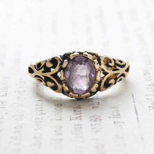 Vintage Light Amethyst Crystal Ring – 18k Gold Electroplated Filigree Setting, Made in USA jewelry image 1