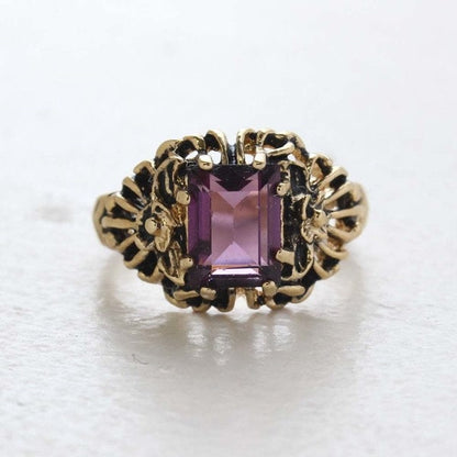 Vintage Ring Emerald Cut Amethyst Swarovski Crystal Filigree Ring Antique 18k Gold  R1368 - Limited Stock - Never Worn