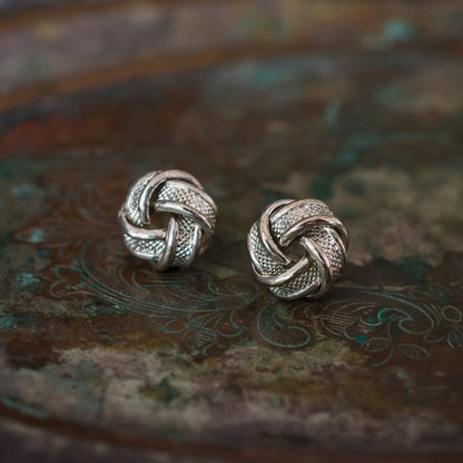 Vintage Earrings Oscar De La Renta Silver Tone Knot Post Earrings Antique Designer Womans Jewelry #OS124-S