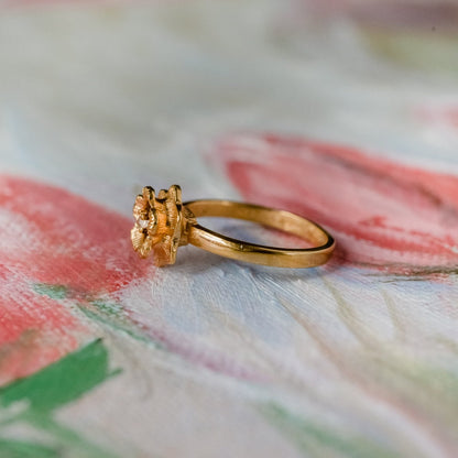 Vintage Ring Flower Ring Antique Clear Crystal 18k Gold Womans Handmade Jewelry R763 - Limited Stock - Never Worn