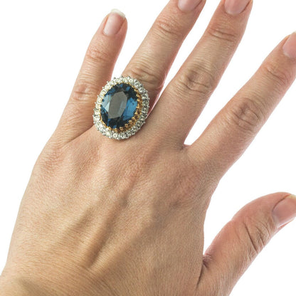 Vintage Women's Statement Crystal Cocktail Ring 18k Gold Electroplated