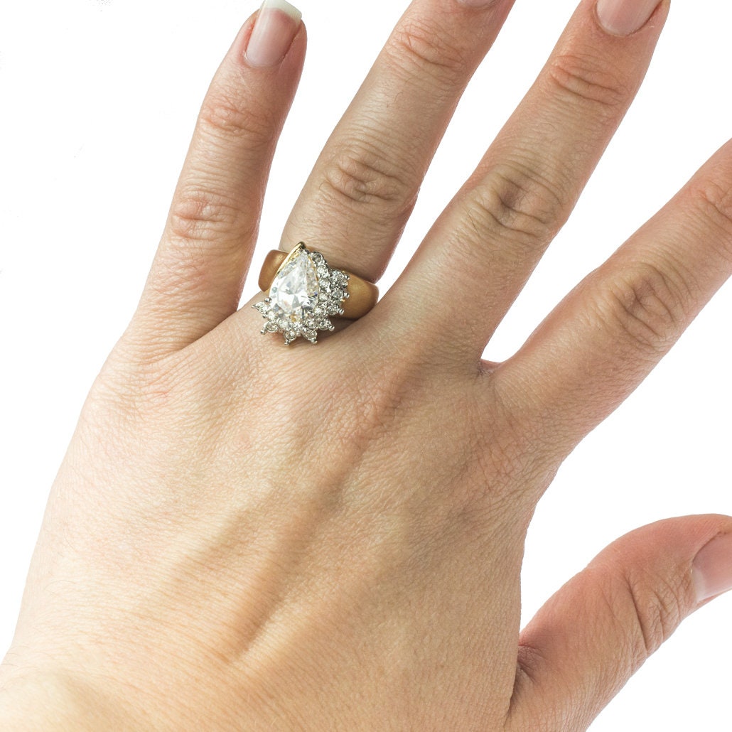 Vintage Ring Amethyst Cubic Zirconia and Clear Swarovski Crystals 18kt Gold  #R3163 - Limited Stock - Never Worn