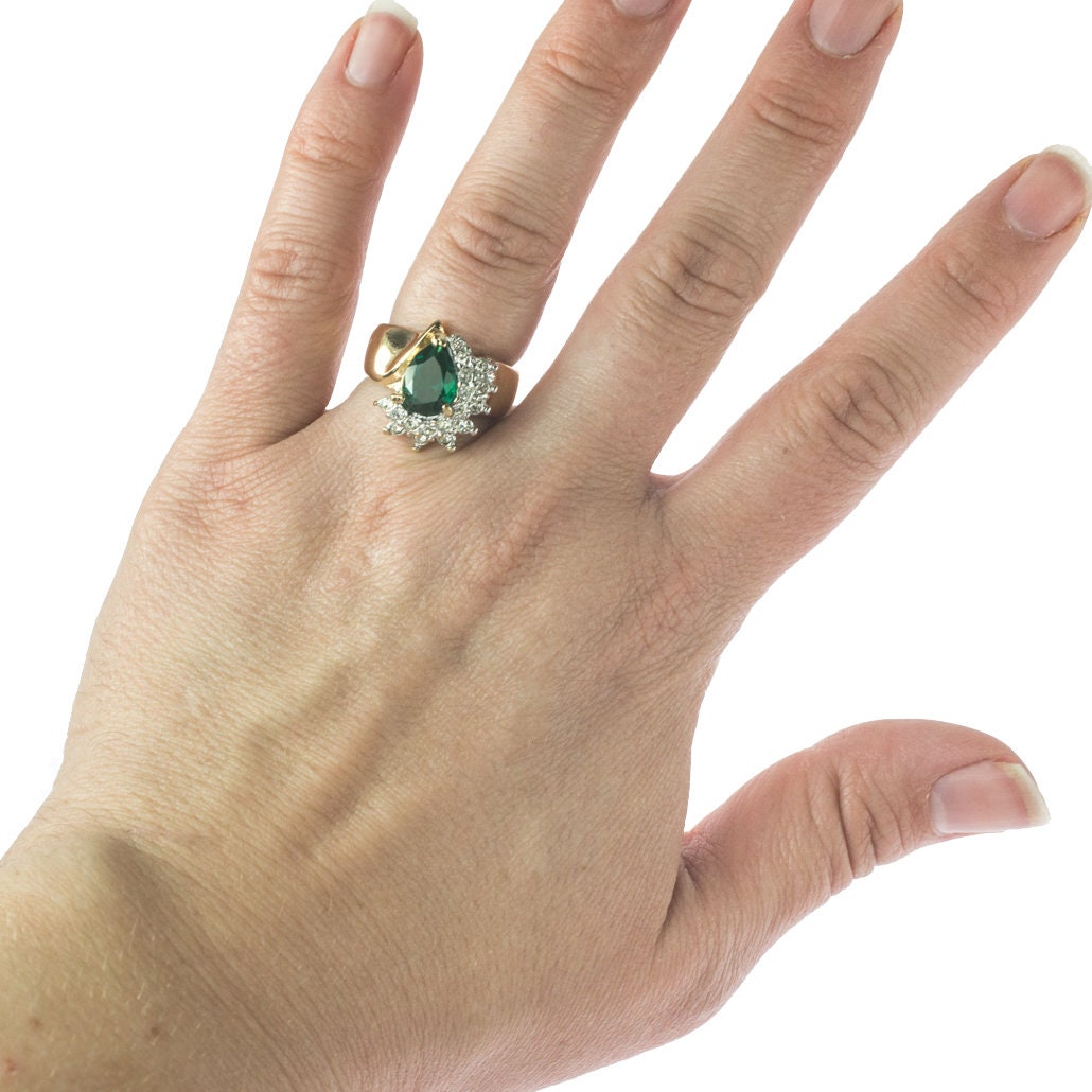 Vintage Ring Aquamarine Cubic Zirconia and Clear Swarovski Crystals 18kt Gold  #R3163-AQY - Limited Stock - Never Worn