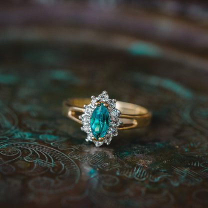 Vintage Ring Zircon and Clear Swarovski Crystals 18kt Gold Antique Womans Jewelry Handmade Dainty Rings #R1314 - Limited Stock - Never Worn