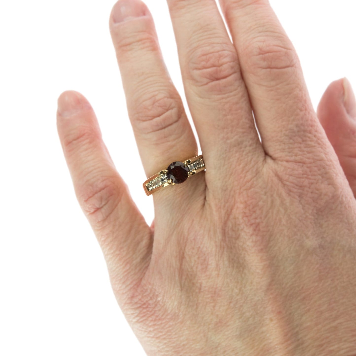 Vintage Ring Genuine Garnet and Clear Cubic Zirconia Accents 18k Gold Plated #R2689 - Limited Stock - Never Worn