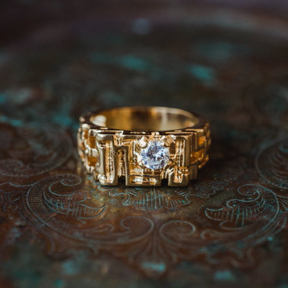 Men's Vintage Ring Edwardian Style Cubic Zirconia  Handcrafted Made in USA 18k Gold Electroplated Nugget Ring #R153