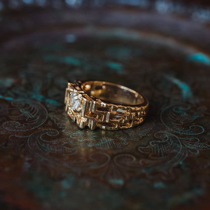 Men's Vintage Ring Edwardian Style Cubic Zirconia  Handcrafted Made in USA 18k Gold Electroplated Nugget Ring #R153