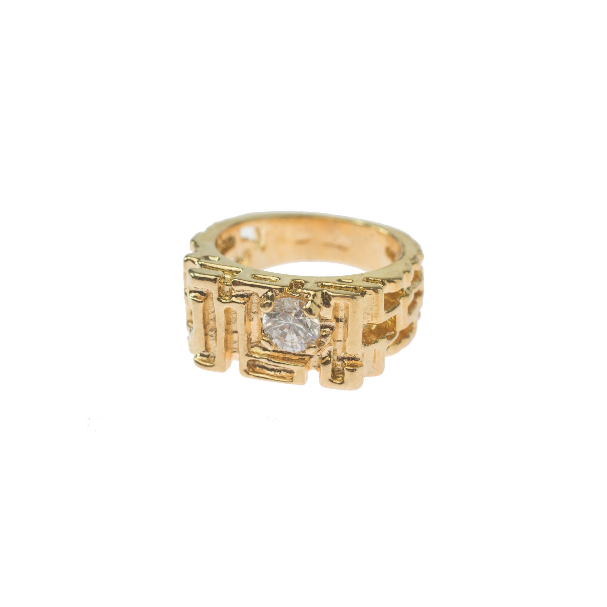 Men's Edwardian Style Cubic Zirconia 18K Gold Electroplated Nugget Ring #R153 jewelry image 1