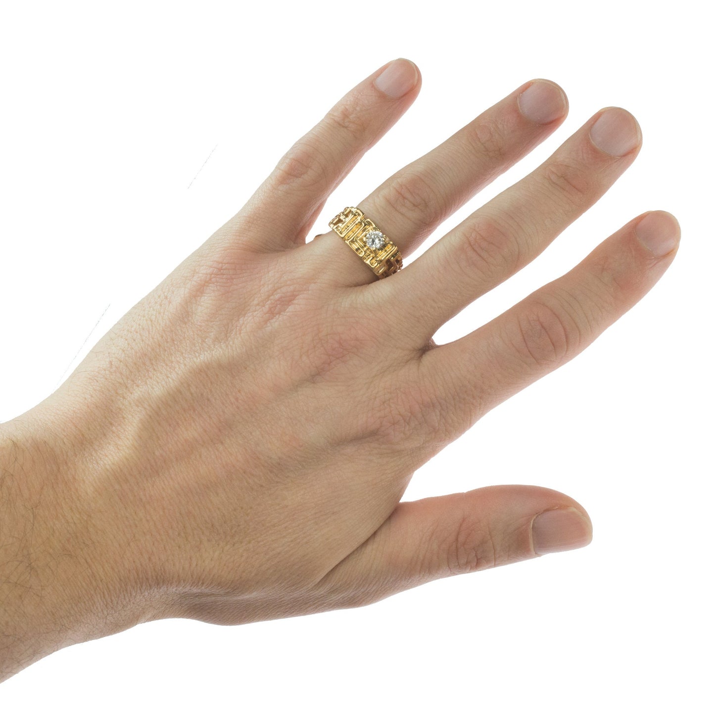 Men's Vintage Ring Edwardian Style Cubic Zirconia  Handcrafted Made in USA 18k Gold Electroplated Nugget Ring #R153