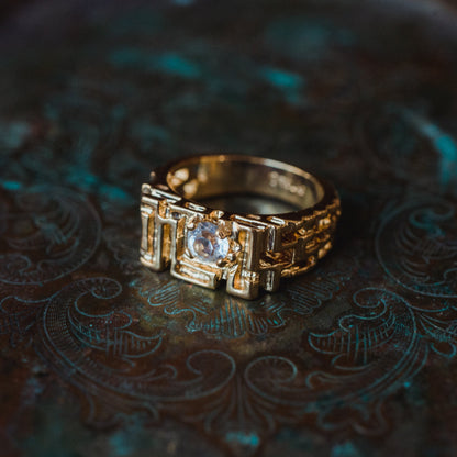 Men's Vintage Ring Edwardian Style Cubic Zirconia  Handcrafted Made in USA 18k Gold Electroplated Nugget Ring #R153