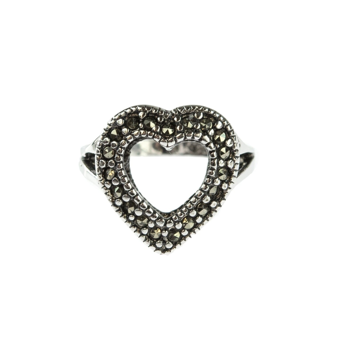 Vintage Ring Genuine Marcasite Heart Ring Antique 18k White Gold Silver  R1756 - Limited Stock - Never Worn