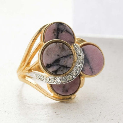 Vintage Ring Genuine Pink Onyx Cocktail Ring 18k Gold Made in the USA R282 Antique Jewelry for Women - Limited Stock - Never Worn
