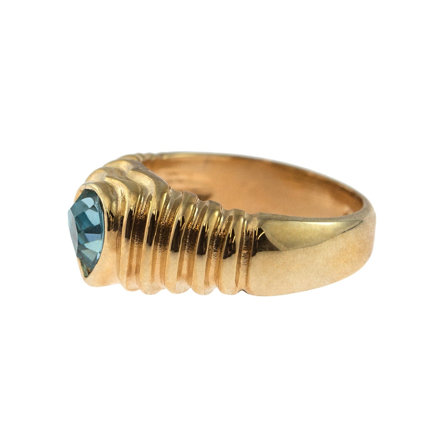 Vintage Ring Aquamarine Swarovski Crystal Heart Ring 18k Gold Antique Promise Jewelry Handmade Big Womans R2063 - Limited Stock - Never Worn