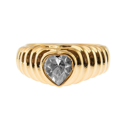 Vintage Clear Swarovski Crystal Heart Ring 18k Yellow Gold Electroplated Made in USA R2063