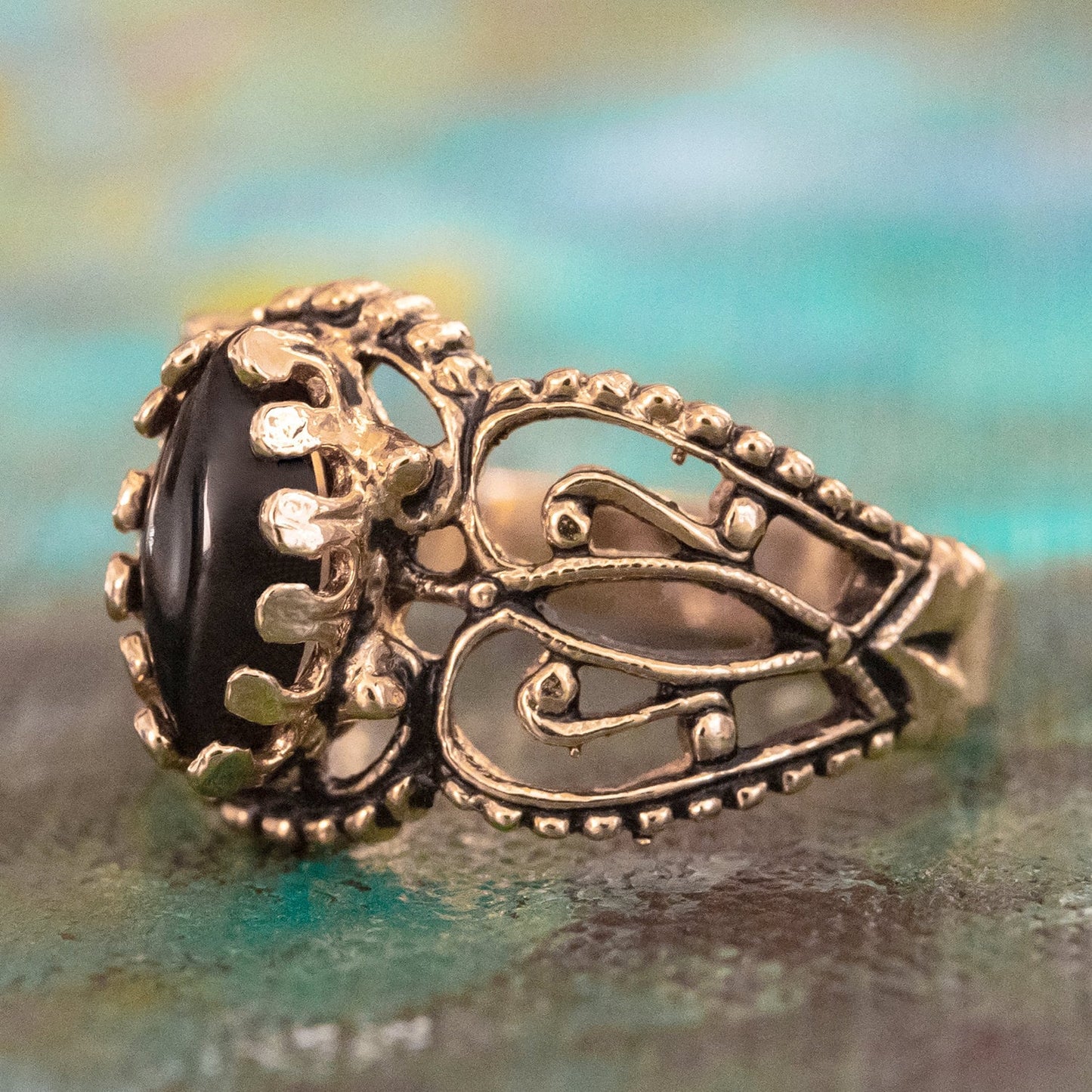 Vintage Ring Genuine Onyx Filigree Style 18k Antique Gold Jewelry for Women #R144 - Limited Stock - Never Worn