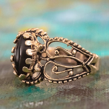Vintage Ring Genuine Onyx Filigree Style 18k Antique Gold Jewelry for Women #R144 - Limited Stock - Never Worn