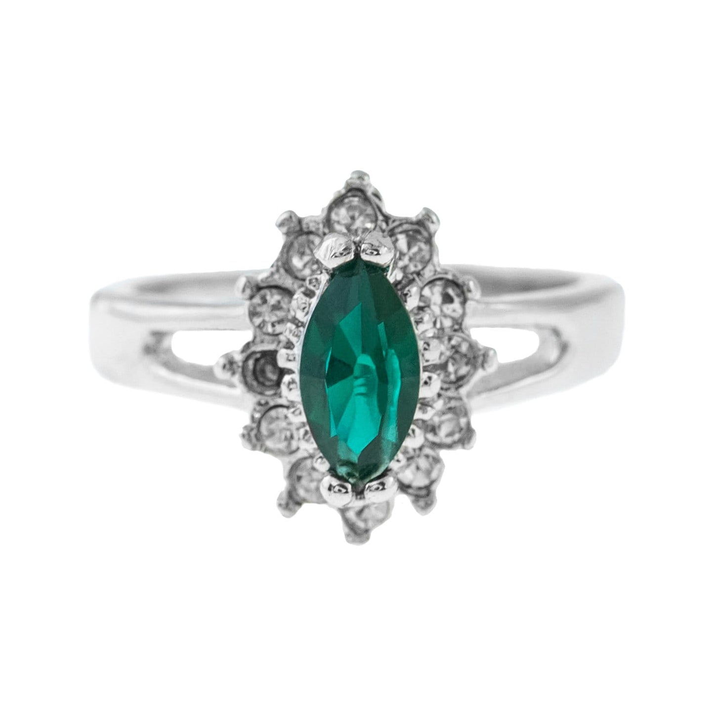 Vintage Ring Emerald and Clear Swarovski Crystals 18kt White Gold Silver  R1314 - Limited Stock - Never Worn