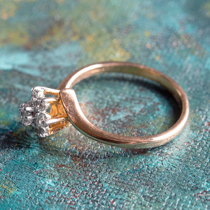 Vintage Ring Jewelry Clear Swarovski Crystal Flower Motif Cocktail Ring 18k Gold Made in the USA R1766