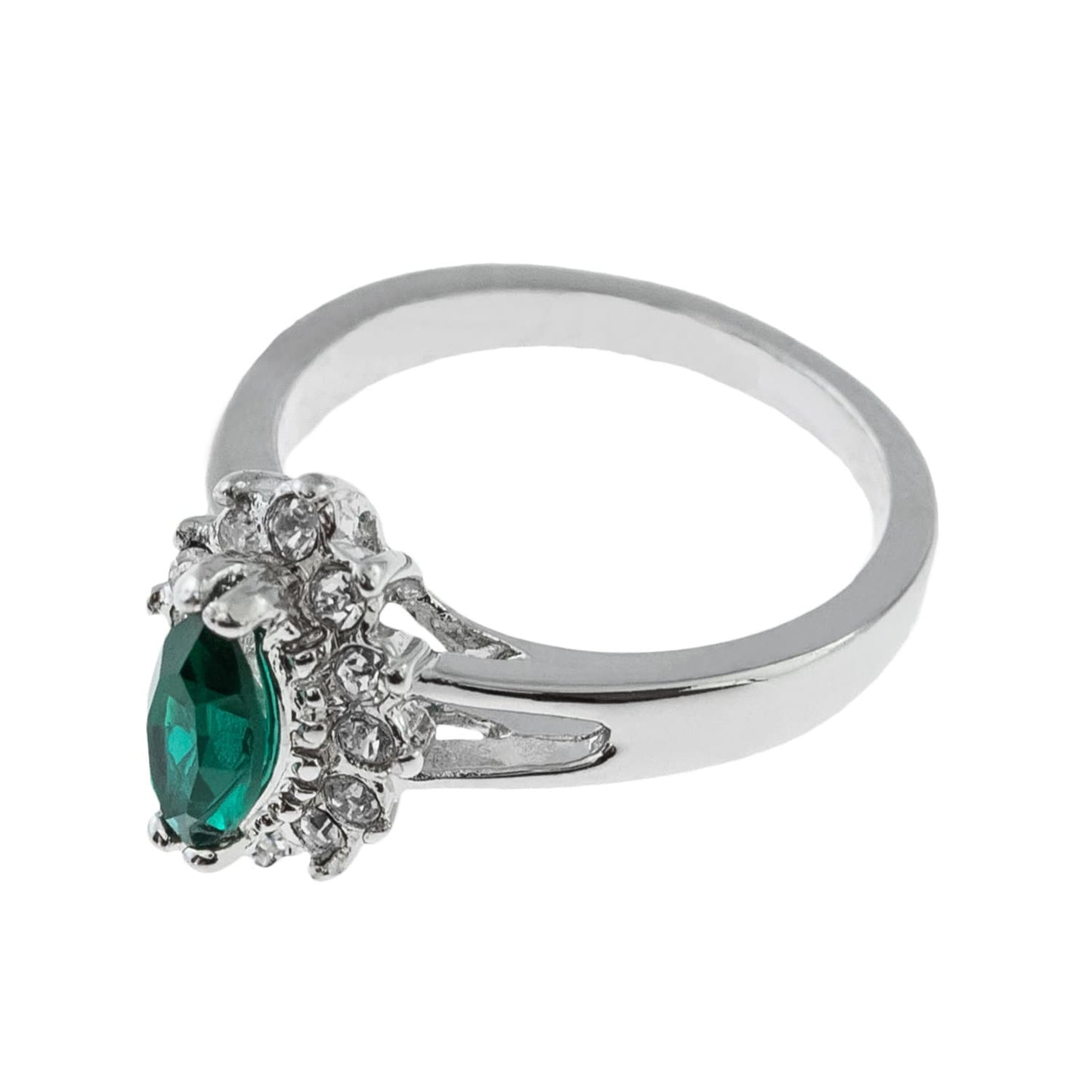 Vintage Ring Emerald and Clear Swarovski Crystals 18kt White Gold Silver  R1314 - Limited Stock - Never Worn