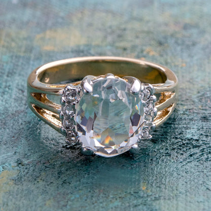 Vintage 1980s Clear Austrian Crystal Ring - 18k Yellow Gold Electroplated - Made in USA jewelry image 1
