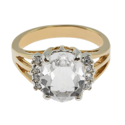 Vintage Ring 1980's Clear Swarovski Crystal Ring 18k Gold  R1664 - Limited Stock - Never Worn