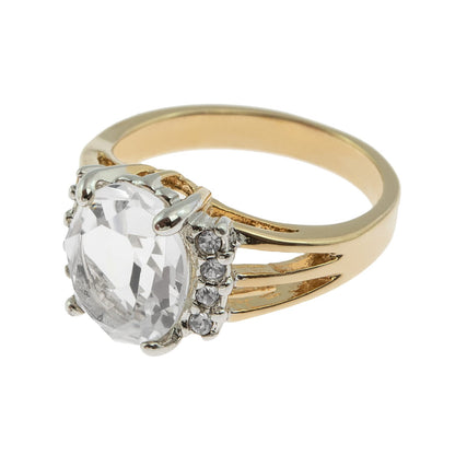 Vintage Ring 1980's Clear Swarovski Crystal Ring 18k Gold  R1664 - Limited Stock - Never Worn