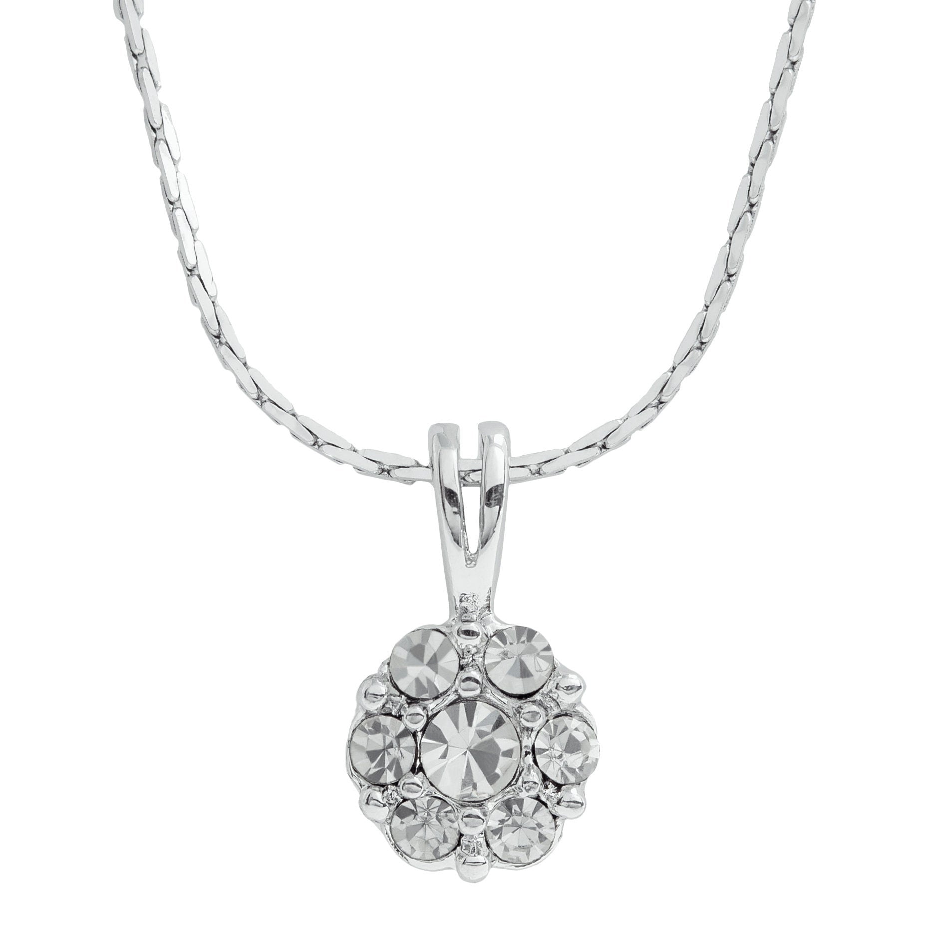 Vintage Flower Pendant Clear Swarovski Crystals 18k White Gold Silver N288 - Limited Stock - Never Worn