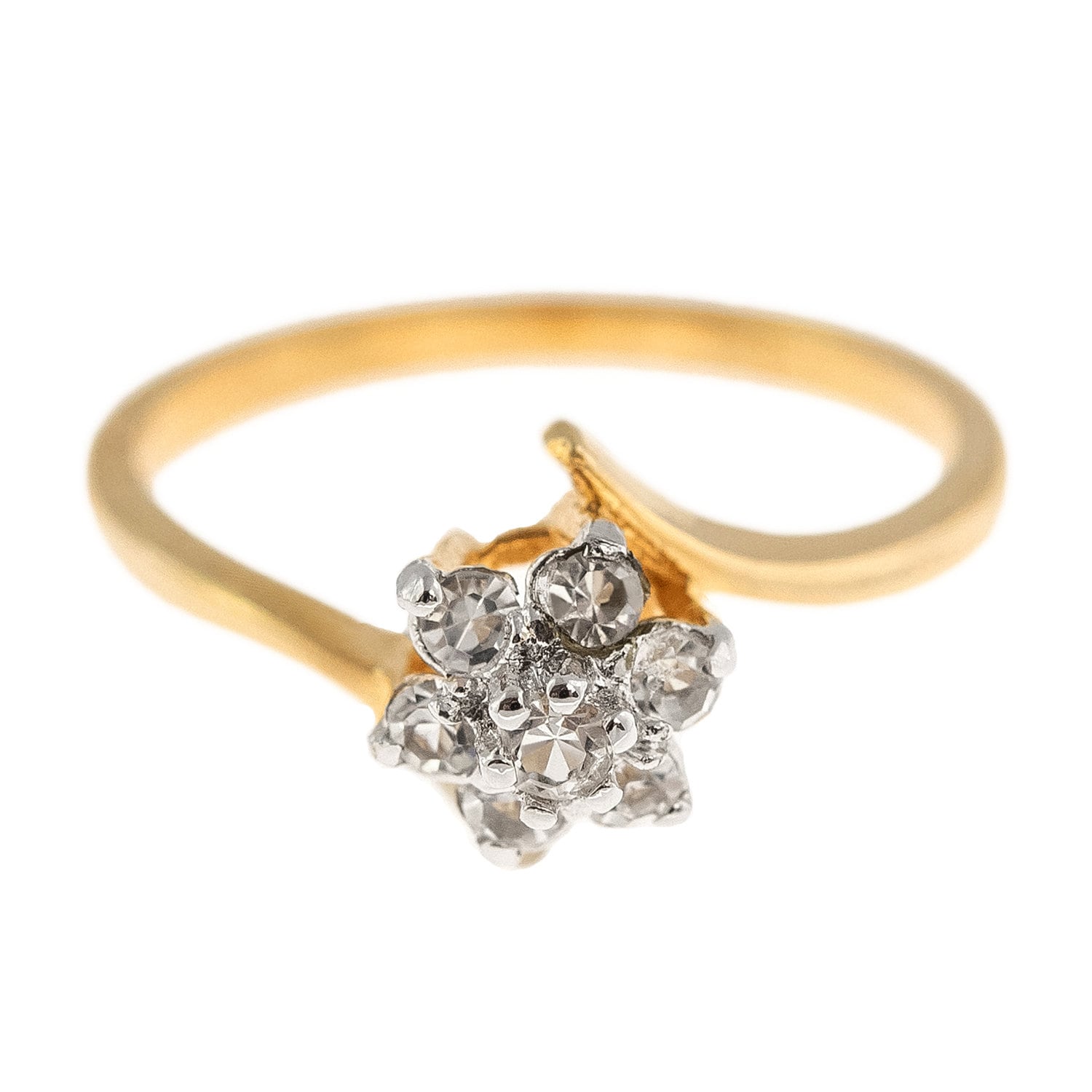 Vintage Ring Jewelry Clear Swarovski Crystal Flower Motif Cocktail Ring 18k Gold Made in the USA R1766