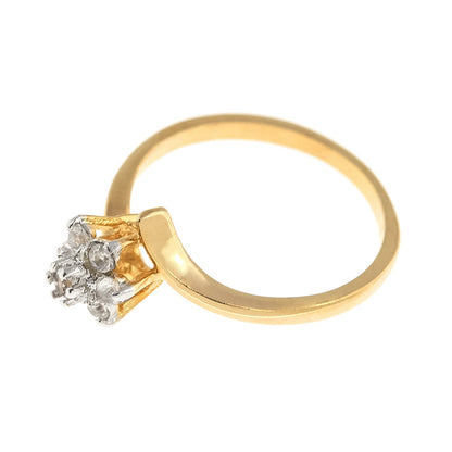 Vintage Ring Jewelry Clear Swarovski Crystal Flower Motif Cocktail Ring 18k Gold Made in the USA R1766