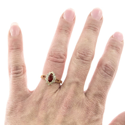 Vintage Ring Ruby and Clear Swarovski Crystals 18kt Gold July Birthstone Antique Rings For Women Jewelry #R1314 - Never Worn - Limited Stock