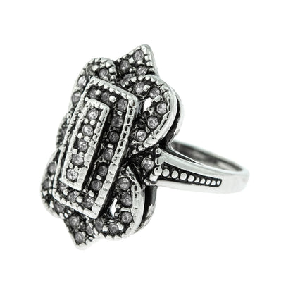 Vintage Ring Clear Swarovski Crystal Antique 18k White Gold Silver Antique Womans Jewlery #R1415 - Limited Stock - Never Worn