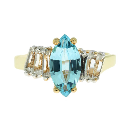 Vintage Ring Genuine Blue Topaz and Clear Swarovski Crystals 18kt Gold Plated R2604 - Limited Stock - Never Worn
