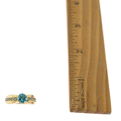 Vintage Ring Genuine Blue Topaz and Clear Swarovski Crystals 18kt Gold Plated R2736 - Limited Stock - Never Worn