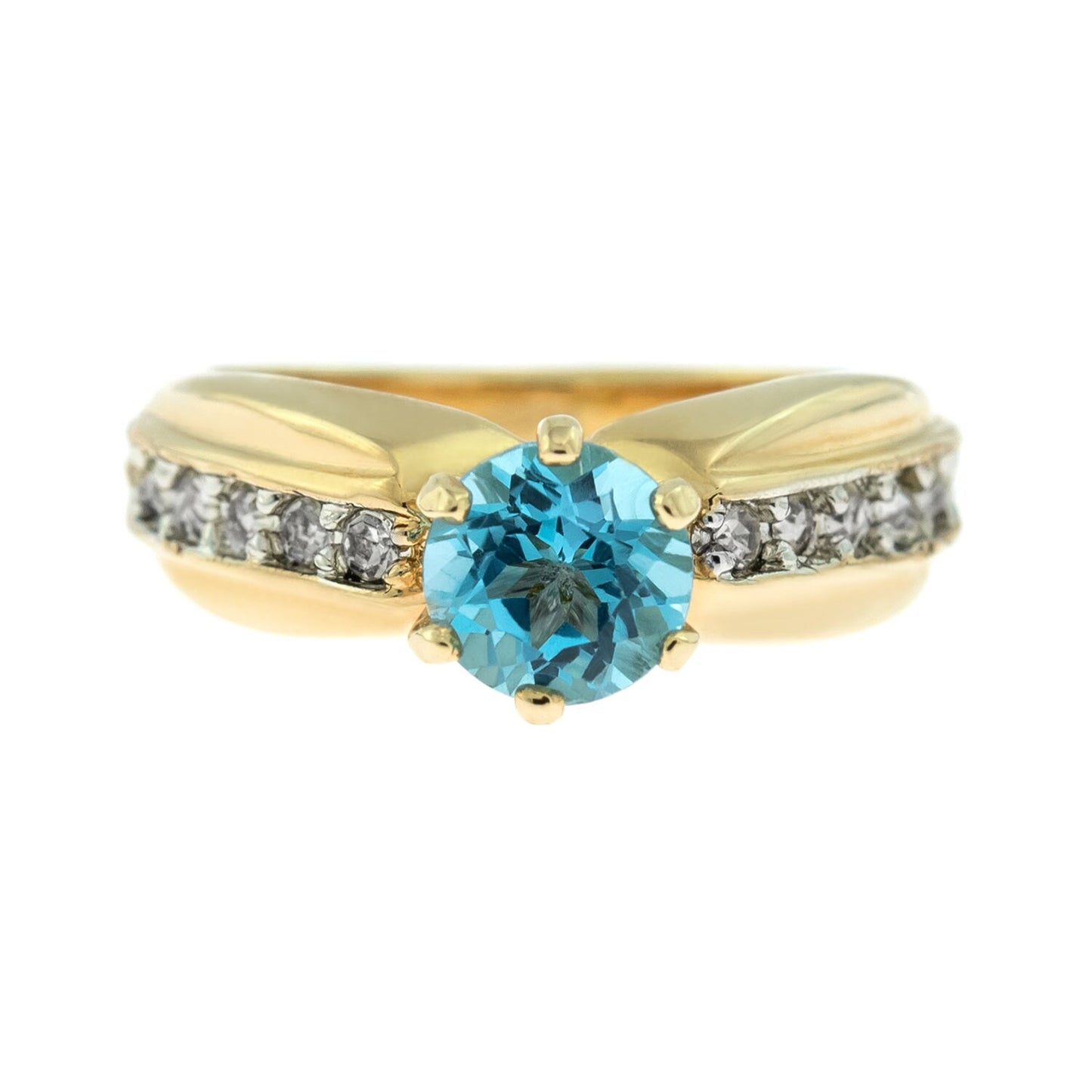 Vintage Ring Genuine Blue Topaz and Clear Swarovski Crystals 18kt Gold Plated R2736 - Limited Stock - Never Worn