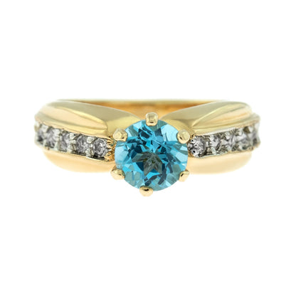 Vintage Ring Genuine Blue Topaz and Clear Swarovski Crystals 18kt Gold Plated R2736 - Limited Stock - Never Worn