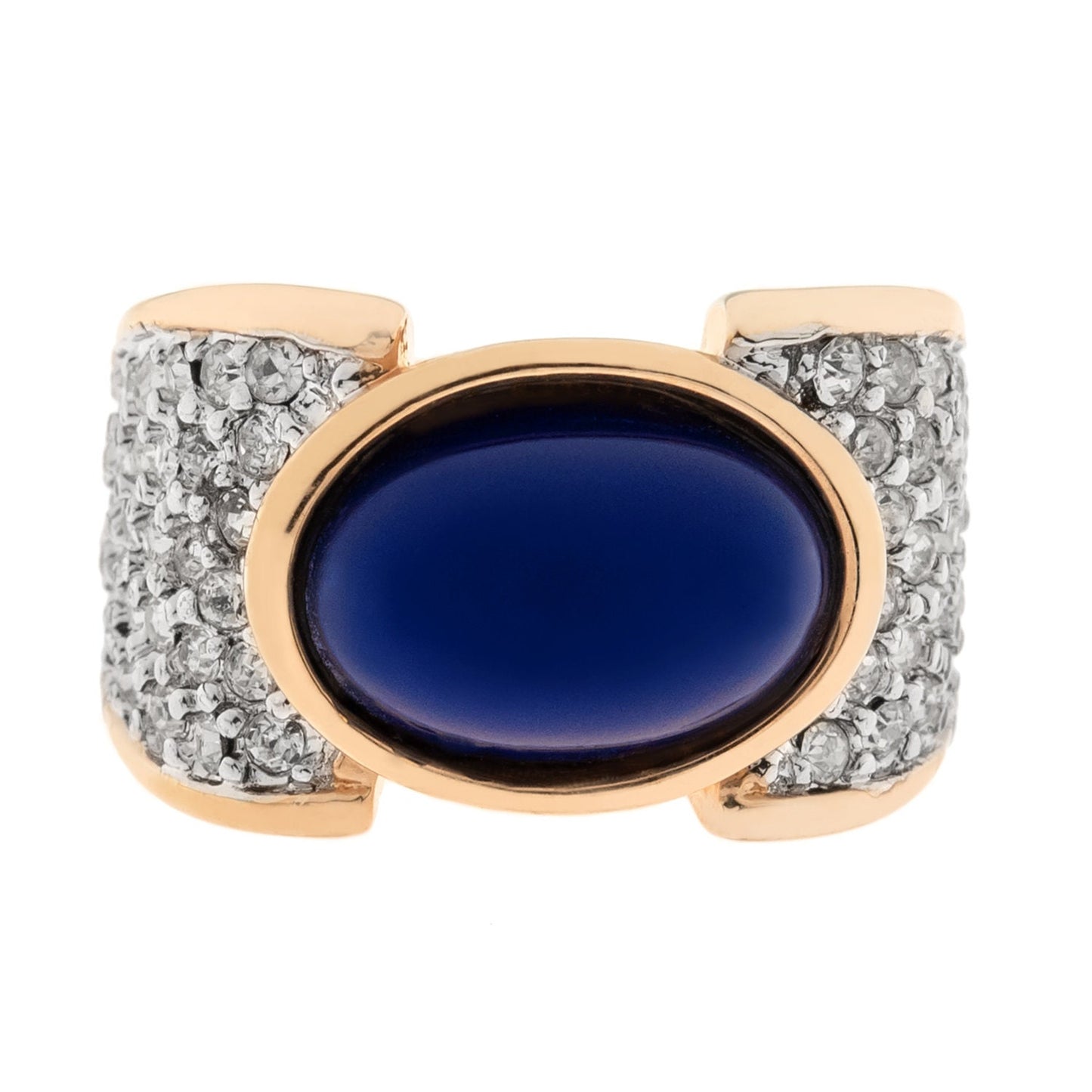 Vintage Ring Lapis Lazuli Bead and Clear Swarovski Crystal Cocktail Ring 18k Gold  R1934 - Limited Stock - Never Worn