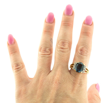 Vintage Ring 1980's Sapphire Cubic Zirconia Ring with Clear Swarovski Crystals 18k Gold  Size 10 Only R1664