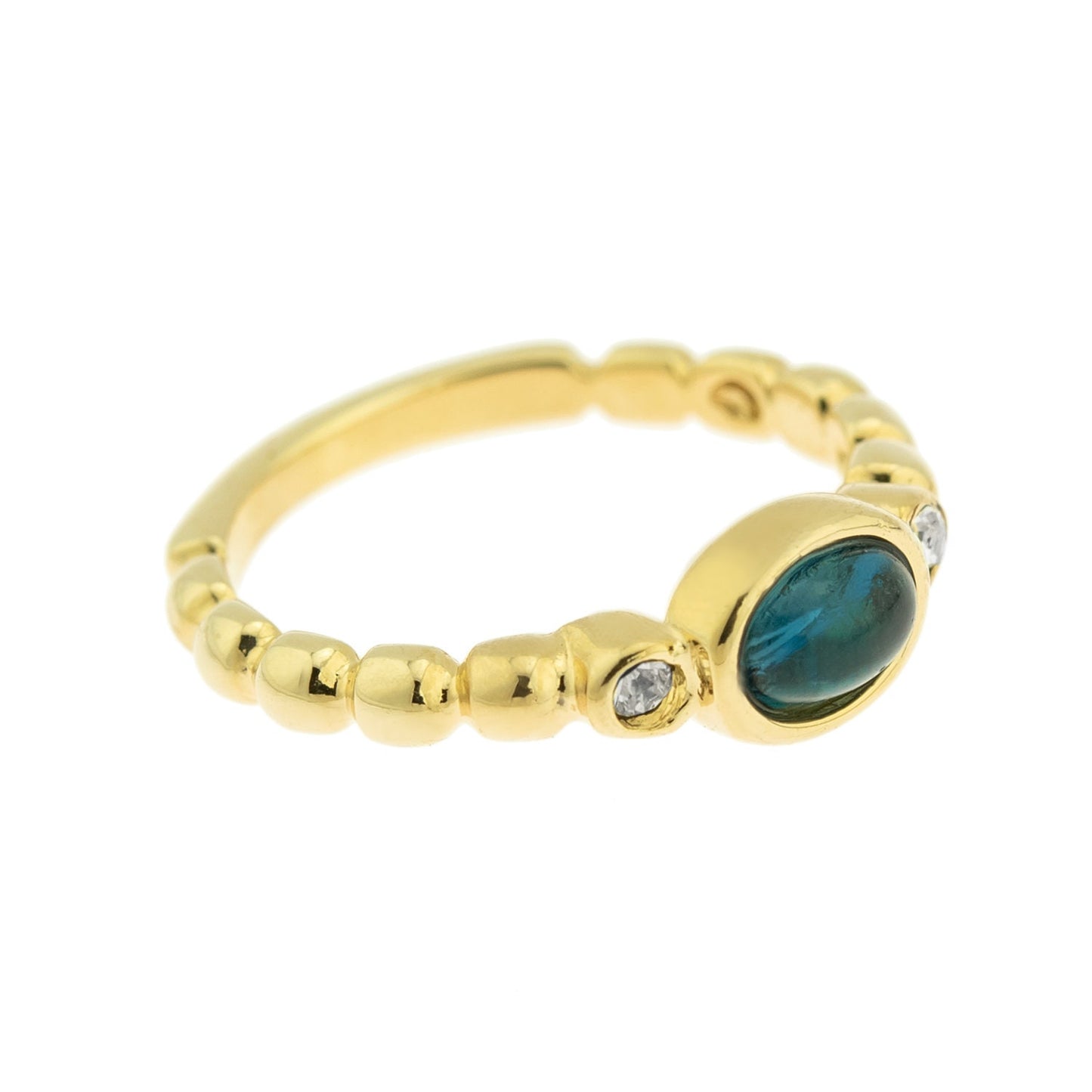 Vintage Ring Sapphire Cabochon and Clear Swarovski Crystal Ring Antique Womans Jewlery Handmade Rings R2683 - Limited Stock - Never Worn