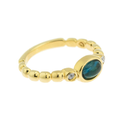 Vintage Ring Sapphire Cabochon and Clear Swarovski Crystal Ring Antique Womans Jewlery Handmade Rings R2683 - Limited Stock - Never Worn